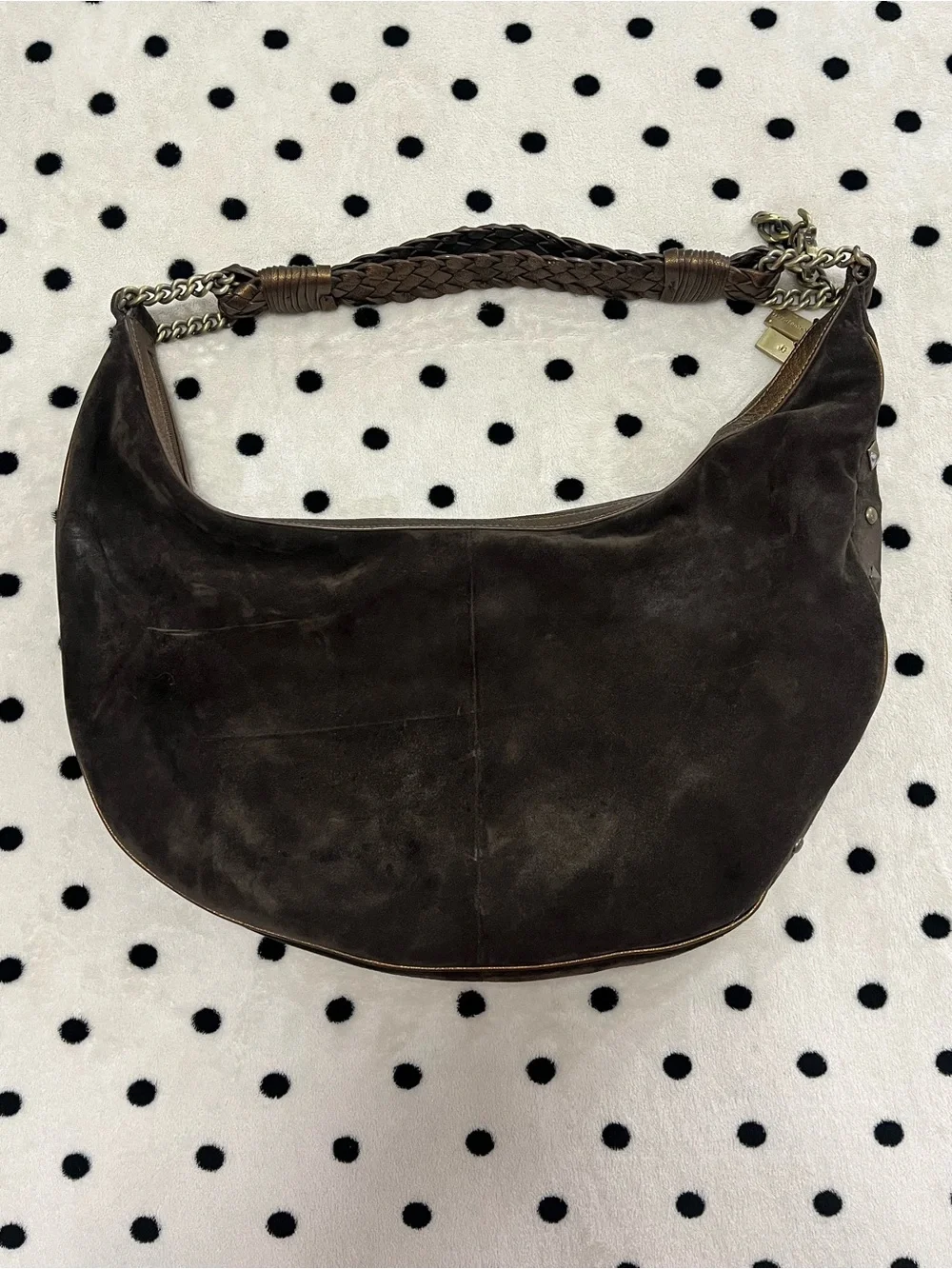 Vintage Donald J. Pliner Brown Suede Studded Hobo Bag Y2K